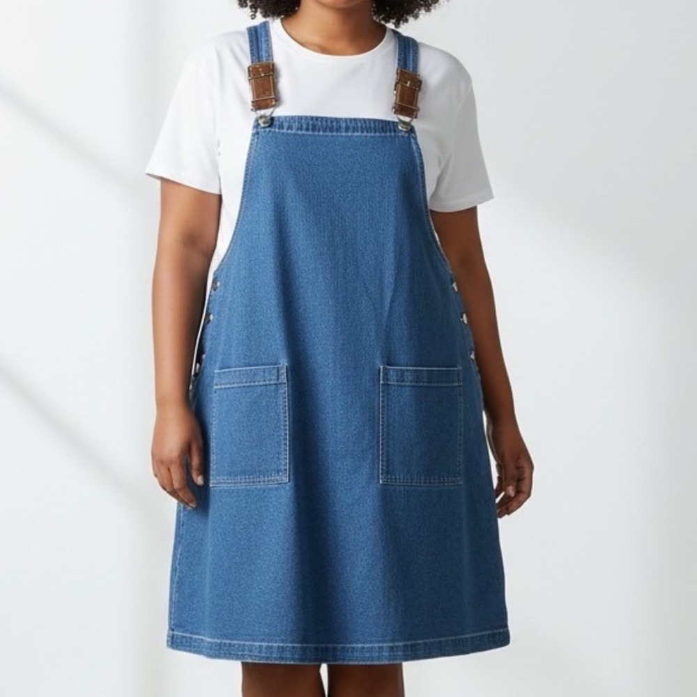 Venezia Jeans Lane Bryant Denim‎ Pinafore Jumper Dress 22/24 Buckle Straps retro
